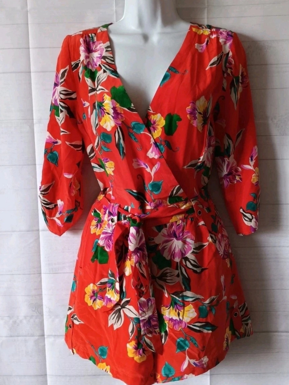 YUMI KIM Red Silk Floral Romper New